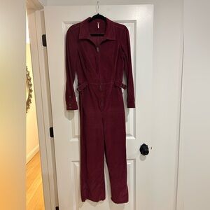 Free People Corduroy Burgundy Long-Sleeve Jumpsuit